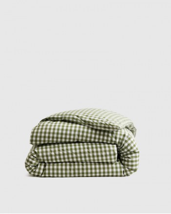 Classic Organic Percale Duvet Cover - Olive Gingham