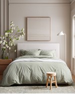 Classic Organic Percale Duvet Cover - Olive Gingham