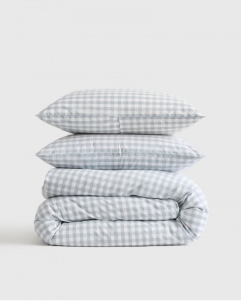 Classic Organic Percale Duvet Cover Set - Blue Fog Gingham