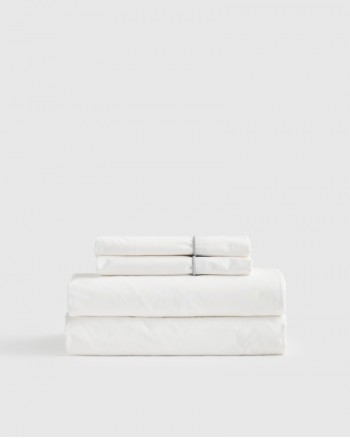 Classic Organic Percale Piped Sheet Set - White/Light Grey