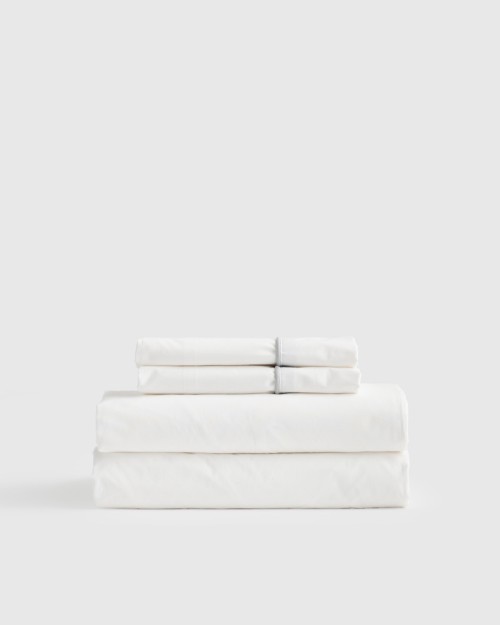 Classic Organic Percale Piped Sheet Set - White/Light Grey