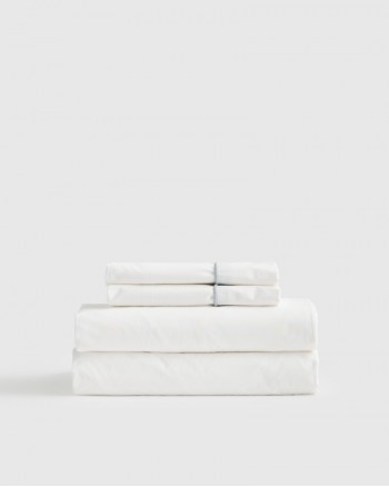 Classic Organic Percale Piped Sheet Set - White/Light Blue