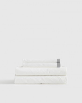 Classic Organic Percale Border Sheet Set - White/Light Grey