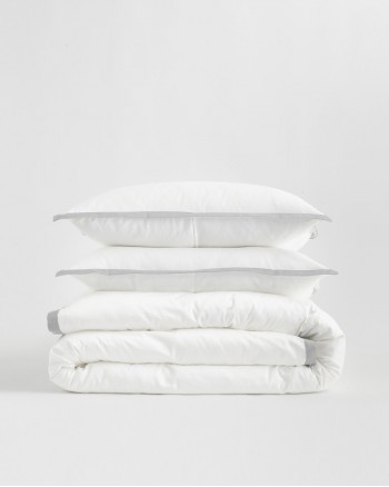 Classic Organic Percale Border Duvet Cover Set - White/Light Grey