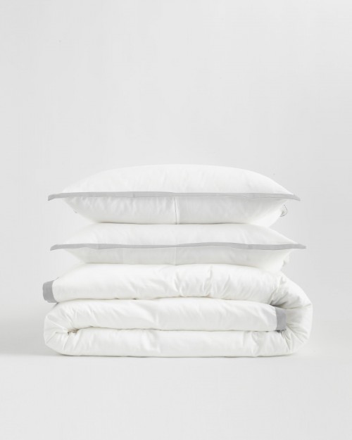 Classic Organic Percale Border Duvet Cover Set - White/Light Grey