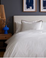 Classic Organic Percale Border Duvet Cover Set - White/Light Grey