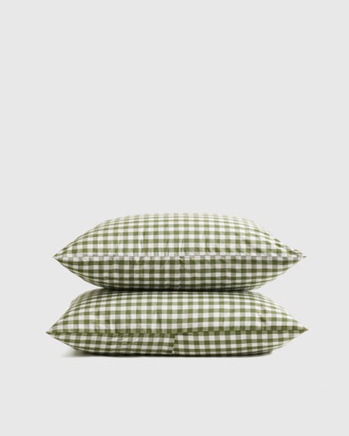 Classic Organic Percale Gingham Sham Set - Olive