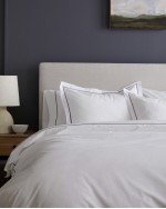 Classic Organic Percale Embroidered Deluxe Bedding Bundle - White/Navy