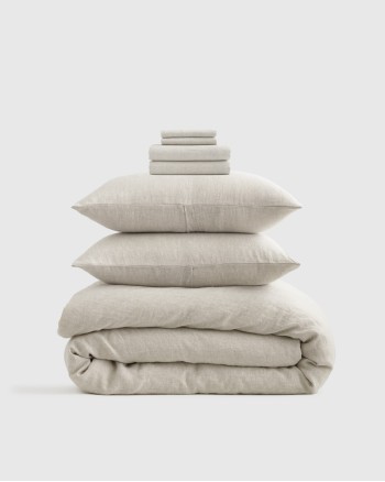 European Linen Chambray Deluxe Bedding Bundle - Natural