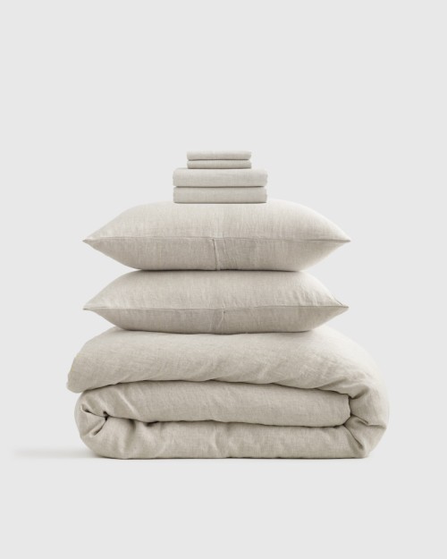 European Linen Chambray Deluxe Bedding Bundle - Natural