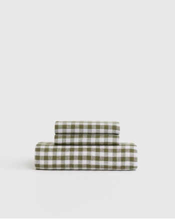 European Linen Gingham Fitted Sheet Set - Olive