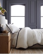 European Linen Contrast Flange Duvet Cover Set - White/Charcoal