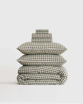 European Linen Duvet Deluxe Bundle - Olive Gingham