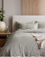 European Linen Duvet Deluxe Bundle - Olive Gingham