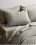 European Linen Duvet Deluxe Bundle - Olive Gingham