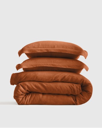 European Linen Double Flange Duvet Cover Set - Terracotta