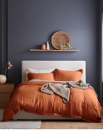 European Linen Double Flange Duvet Cover Set - Terracotta