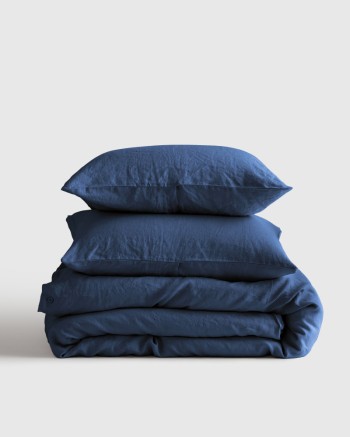 European Linen Duvet Cover Set - Indigo Blue