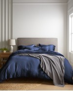 European Linen Duvet Cover Set - Indigo Blue