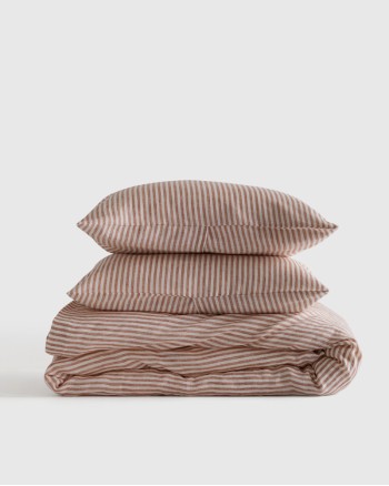 European Linen Stripe Duvet Cover Set - Terracotta/White Stripe